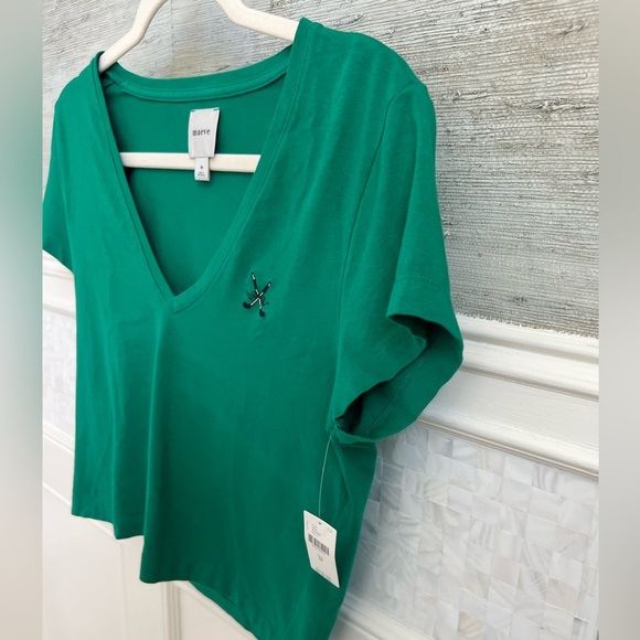 NWT new medium Anthropologie Maeve v neck tee shirt top embroidered golf green - Picture 10 of 17